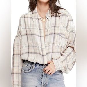 Free people Ivory plaid top